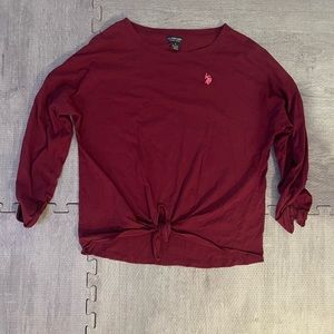 Women’s U.s Polo long sleeve T-shirt, shirt tie on the bottom. Size Small.